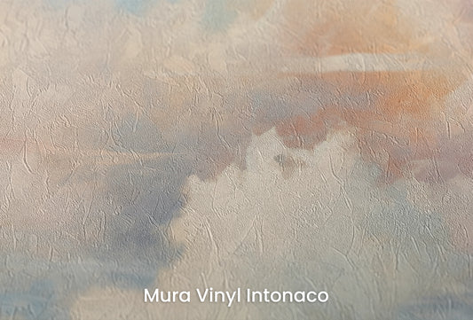 Zbliżenie na artystyczną fototapetę o nazwie Celestial Dawn na podłożu Mura Vinyl Intonaco - struktura tartego tynku.