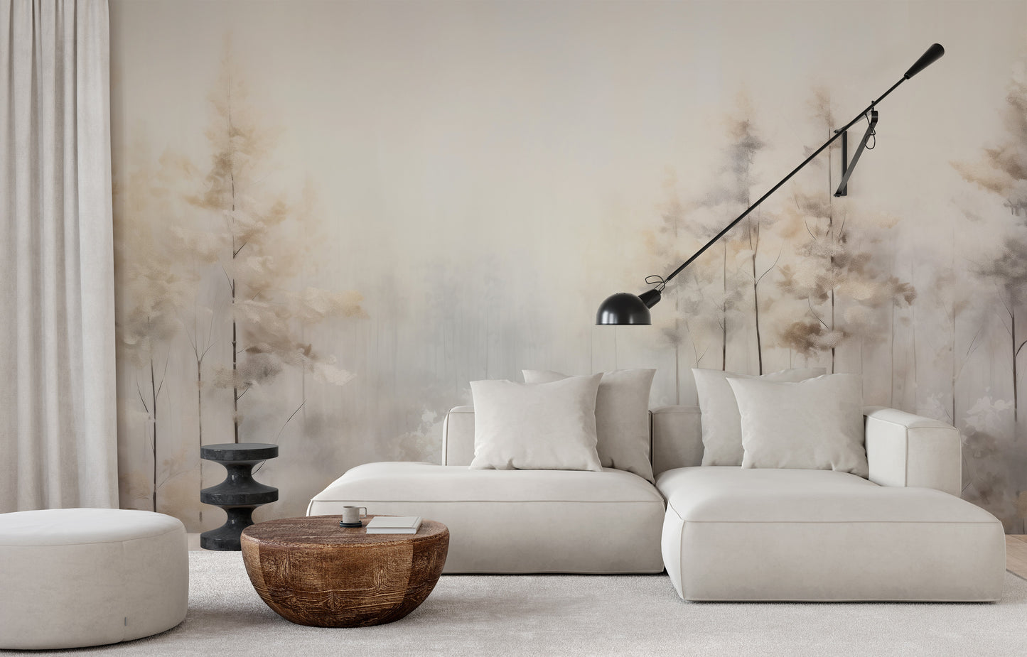 Fototapeta malowana o nazwie MISTY MORNING MEADOW MURAL pokazana w aranżacji wnętrza.