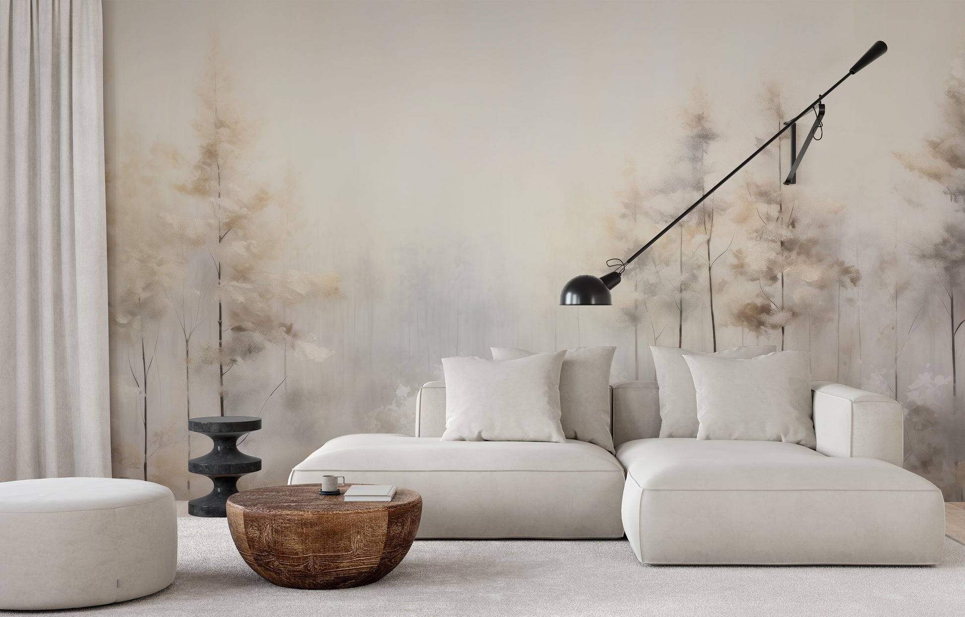 Fototapeta malowana o nazwie MISTY MORNING MEADOW MURAL pokazana w aranżacji wnętrza.
