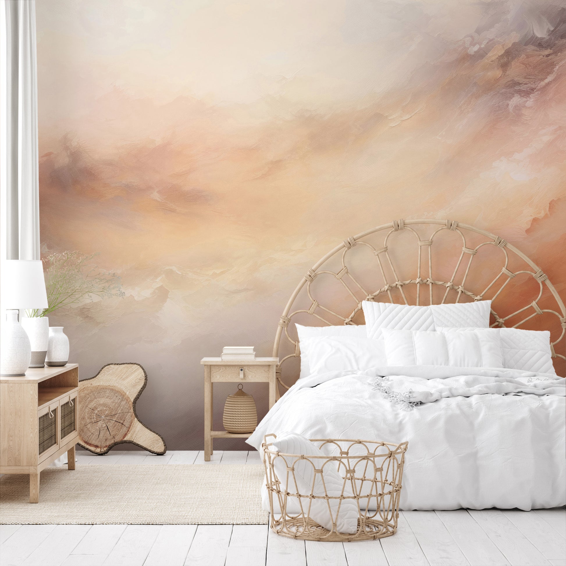 Fototapeta artystyczna o nazwie AMBER SUNSET SWIRLS pokazana w aranżacji wnętrza.