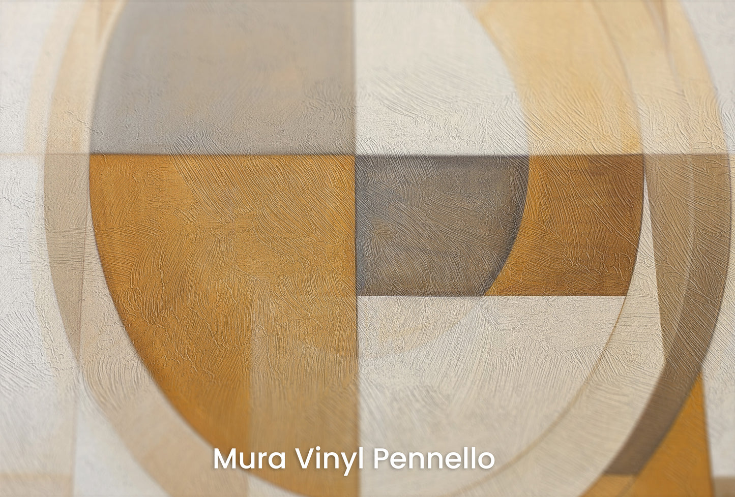 Zbliżenie na artystyczną fototapetę o nazwie ORBITAL BEIGE BALANCE na podłożu Mura Vinyl Pennello - faktura pociągnięć pędzla malarskiego.