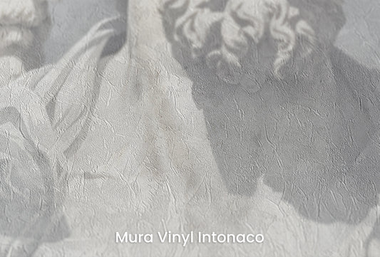 Zbliżenie na artystyczną fototapetę o nazwie Eternal Contemplation na podłożu Mura Vinyl Intonaco - struktura tartego tynku.