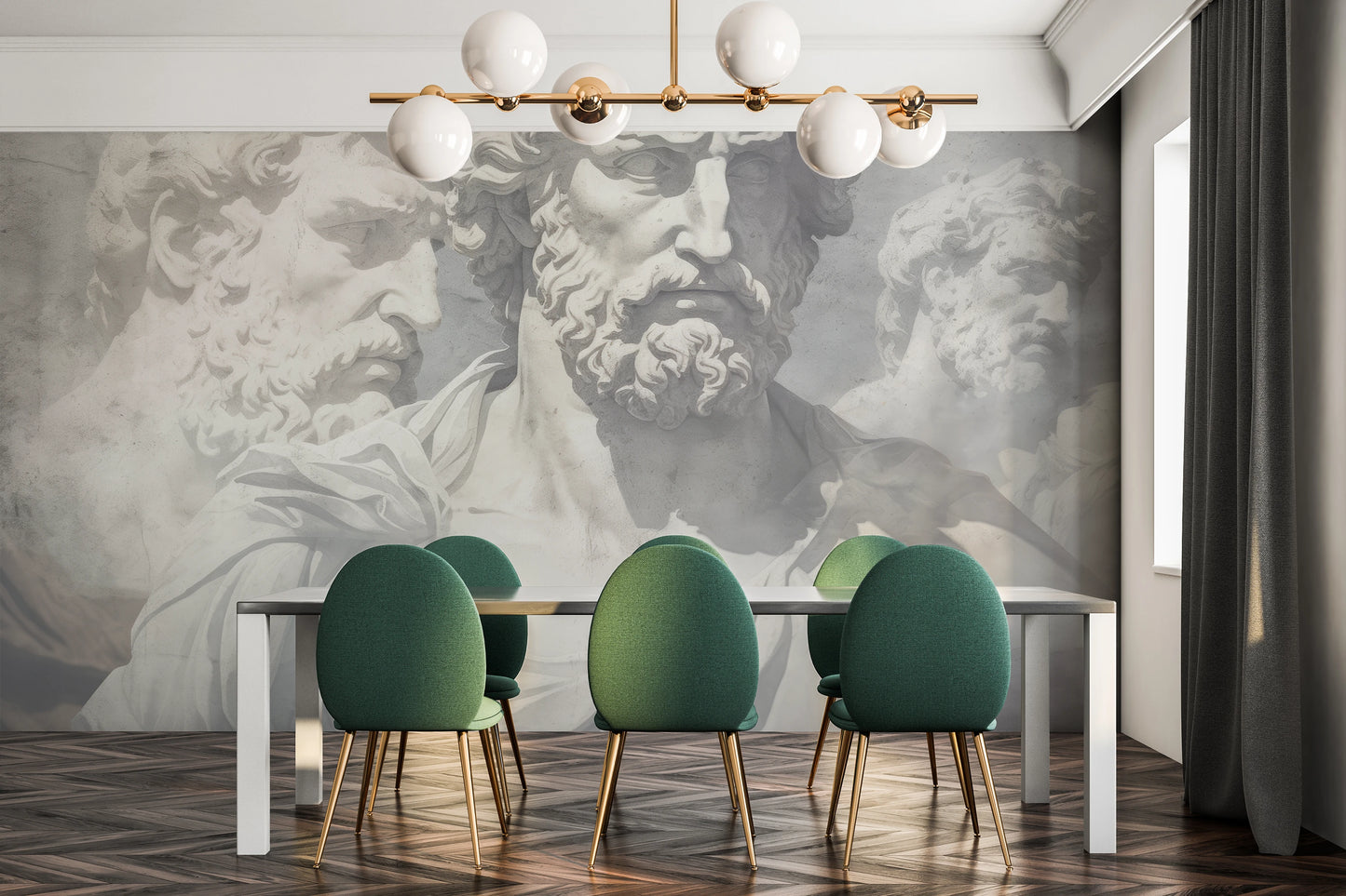 Wzór fototapety artystycznej o nazwie Eternal Contemplation pokazanej w aranżacji wnętrza.