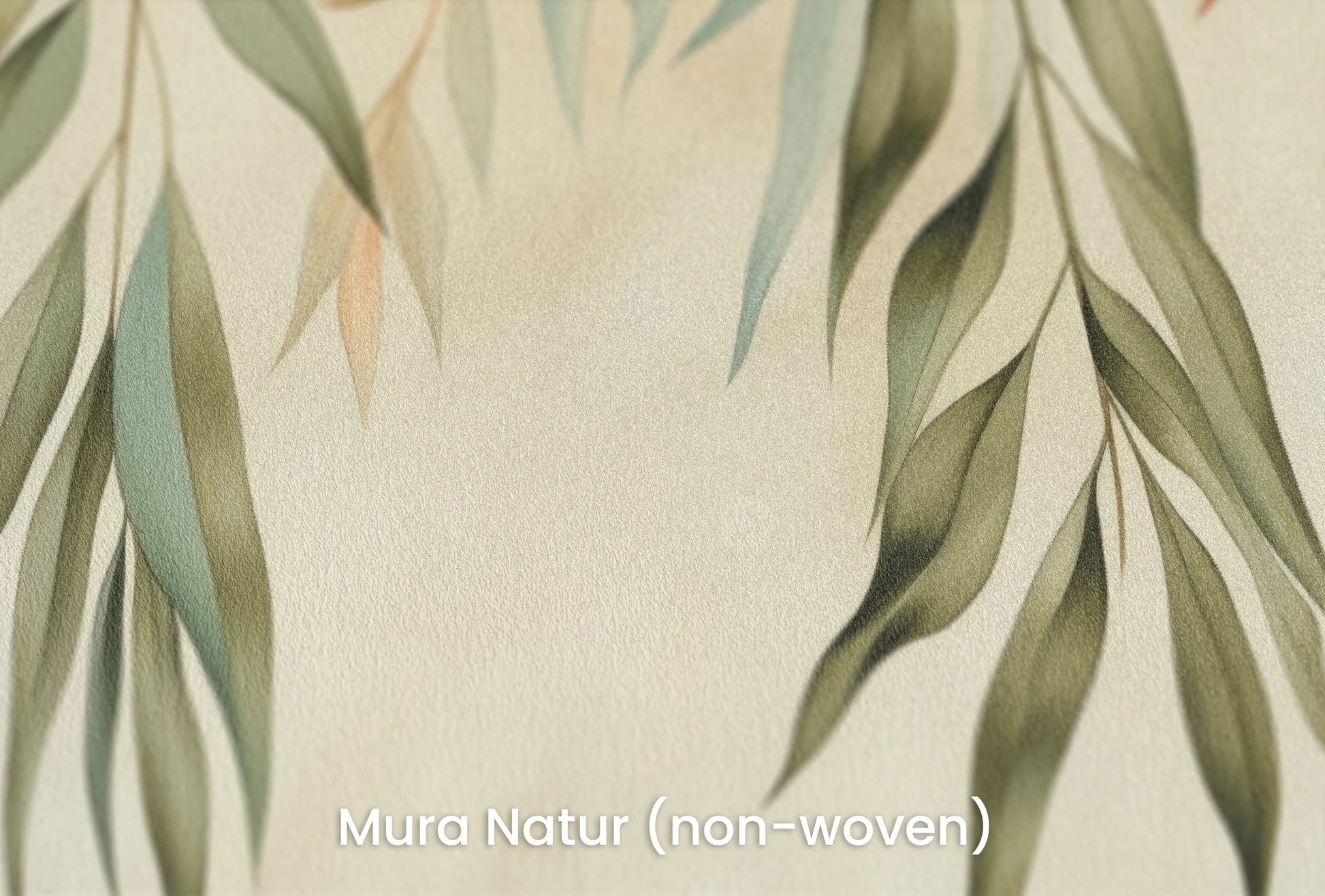 Zbliżenie na artystyczną fototapetę o nazwie Serenity Leaves na podłożu Mura Natur (non-woven) - naturalne i ekologiczne podłoże.