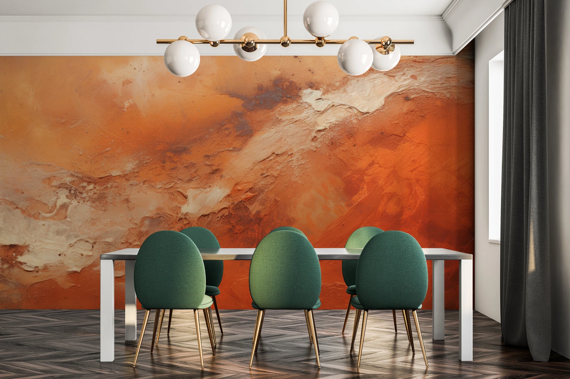 Wzór fototapety malowanej o nazwie Mars' Warmth pokazanej w aranżacji wnętrza.