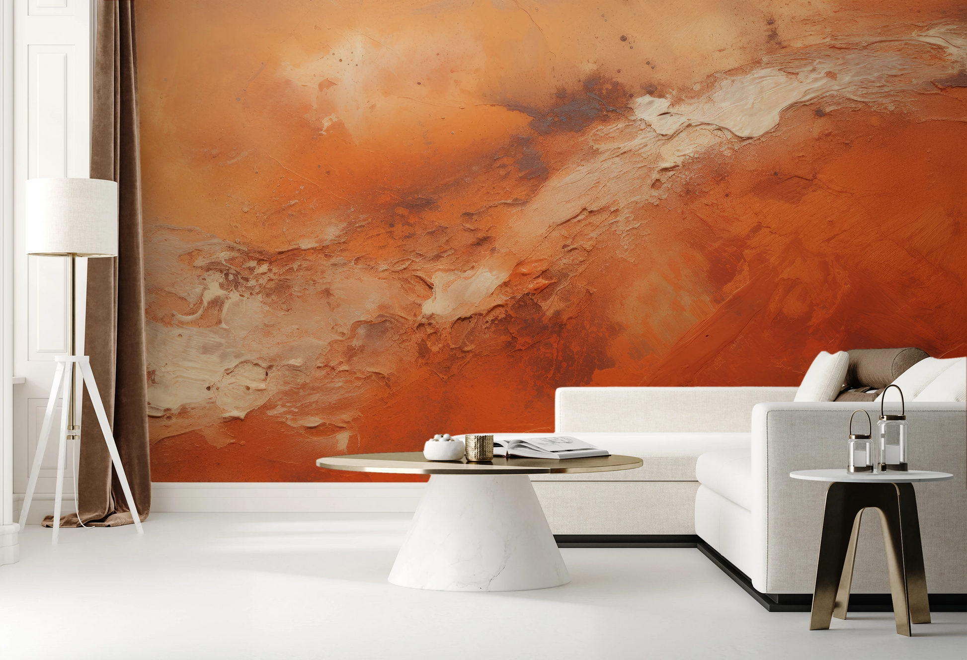 Wzór fototapety artystycznej o nazwie Mars' Warmth pokazanej w aranżacji wnętrza.
