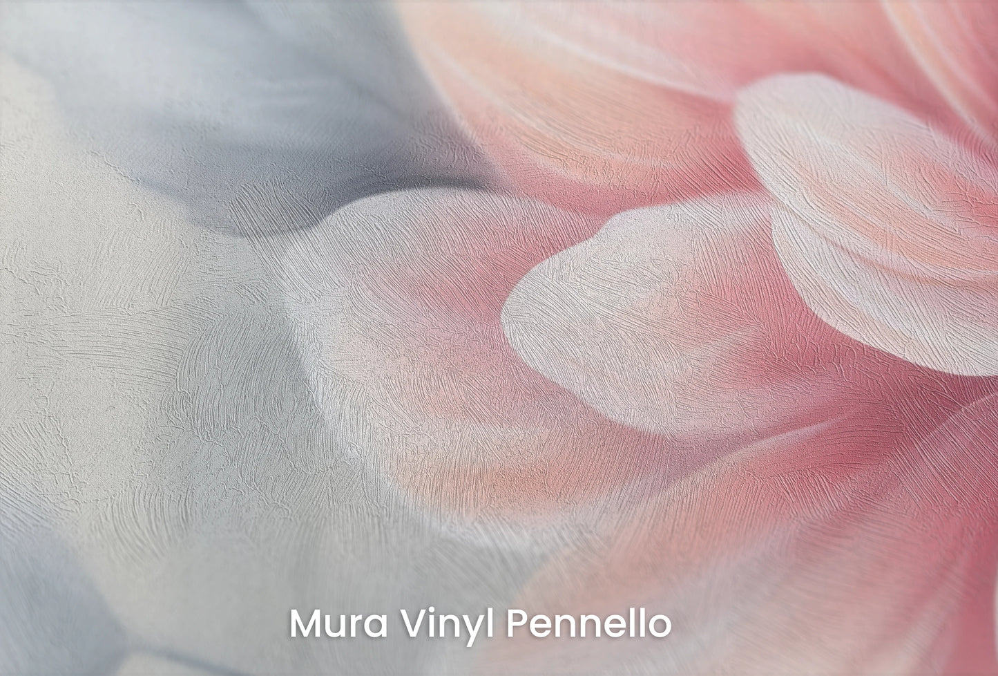 Zbliżenie na artystyczną fototapetę o nazwie Pink Blossom Dance na podłożu Mura Vinyl Pennello - faktura pociągnięć pędzla malarskiego.
