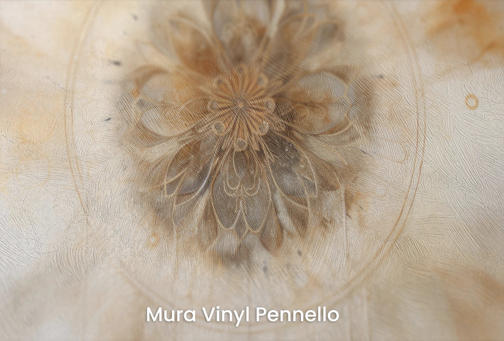 Zbliżenie na artystyczną fototapetę o nazwie Solar Flare Mandala na podłożu Mura Vinyl Pennello - faktura pociągnięć pędzla malarskiego.