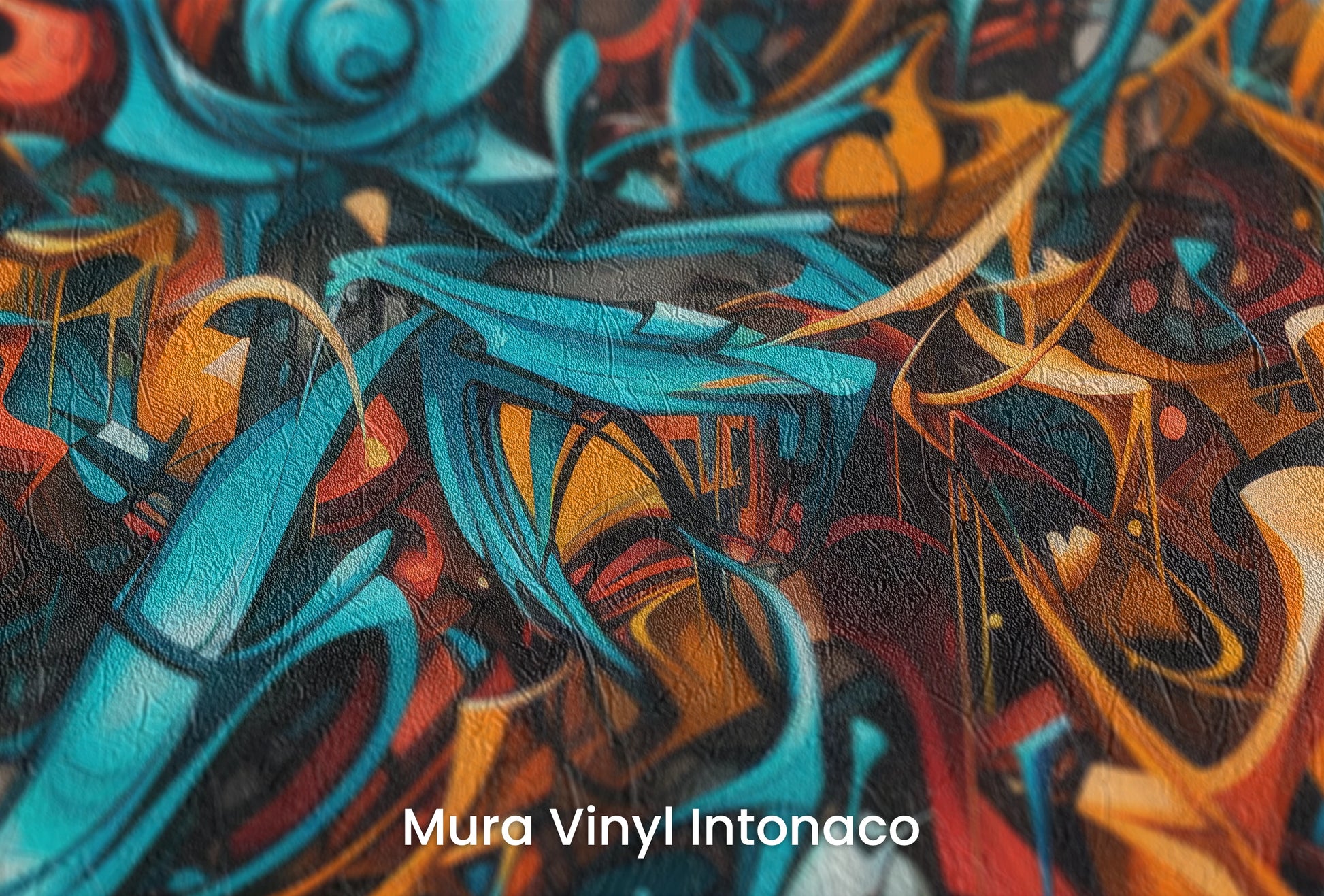 Zbliżenie na artystyczną fototapetę o nazwie Abstract Turmoil na podłożu Mura Vinyl Intonaco - struktura tartego tynku.