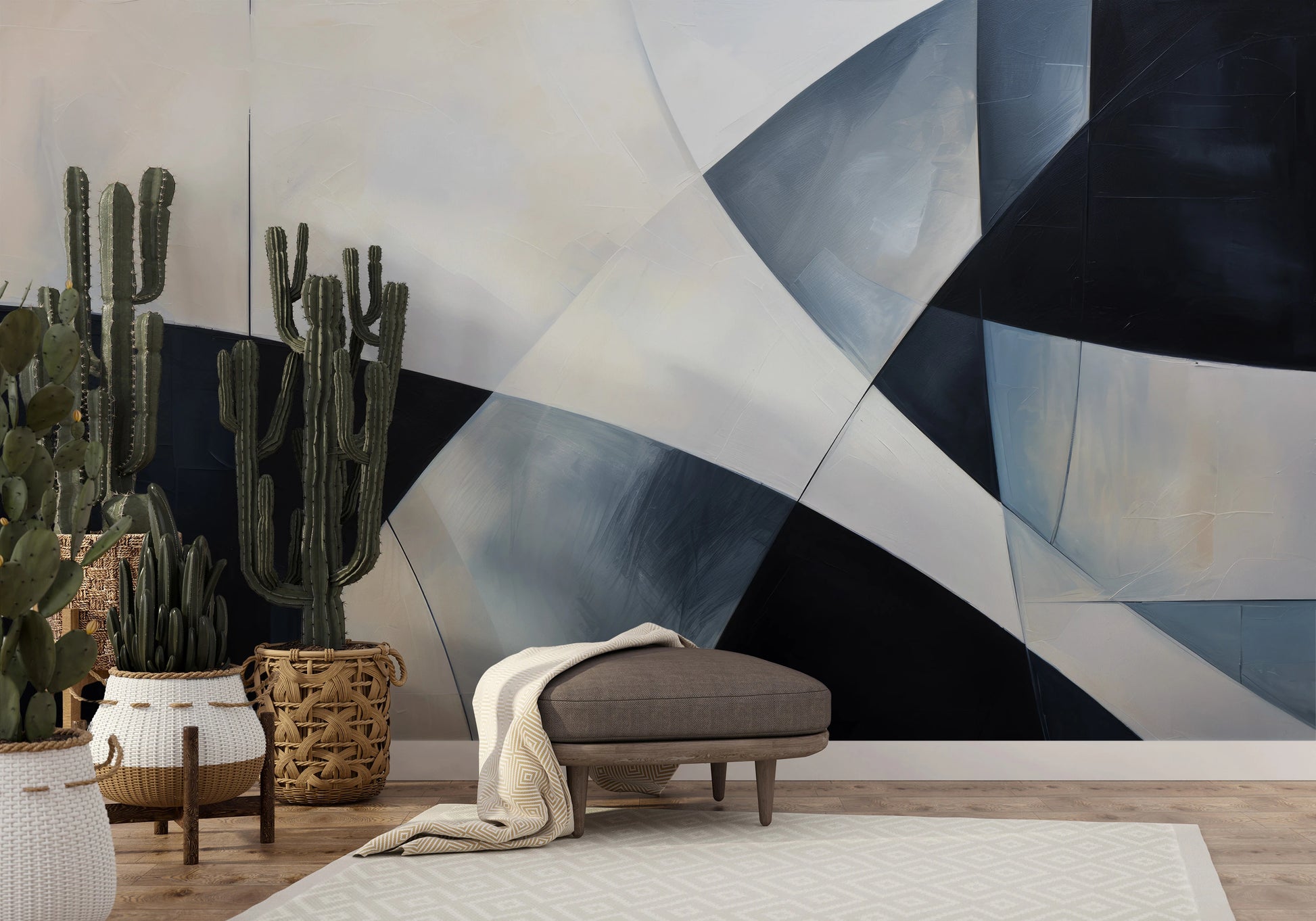 Fototapeta artystyczna o nazwie Shades of Geometry pokazana w aranżacji wnętrza.