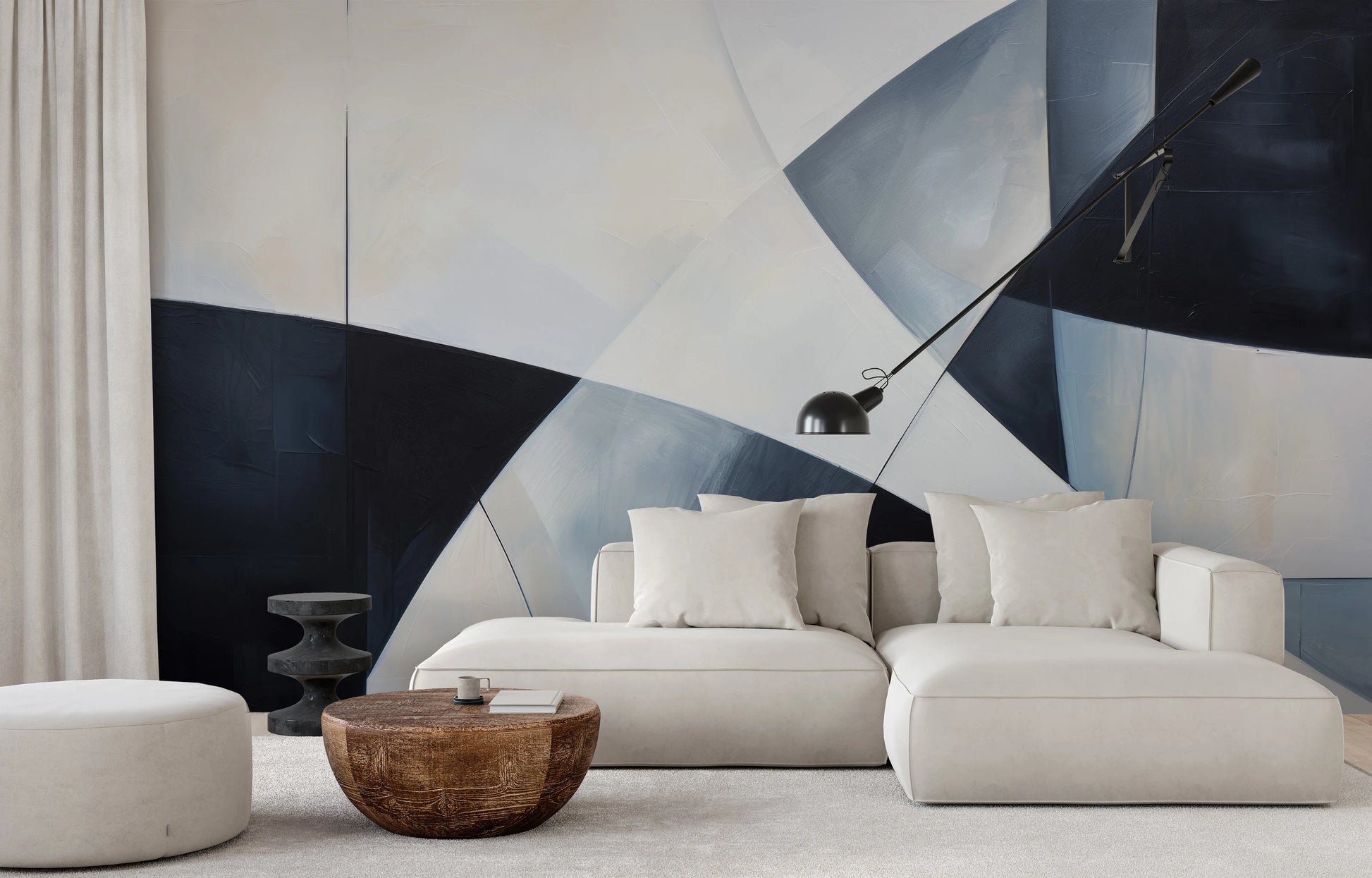 Wzór fototapety artystycznej o nazwie Shades of Geometry pokazanej w aranżacji wnętrza.