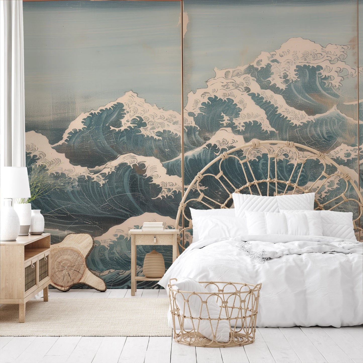 Wzór fototapety artystycznej o nazwie Snowy Peak Waves pokazanej w aranżacji wnętrza.