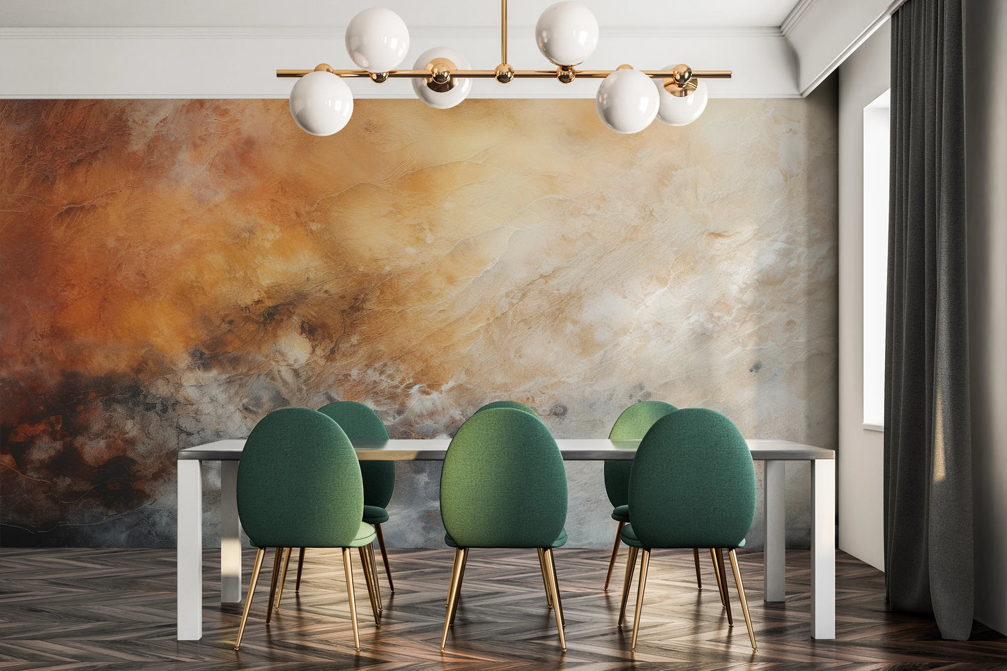Wzór fototapety malowanej o nazwie Venusian Haze pokazanej w aranżacji wnętrza.