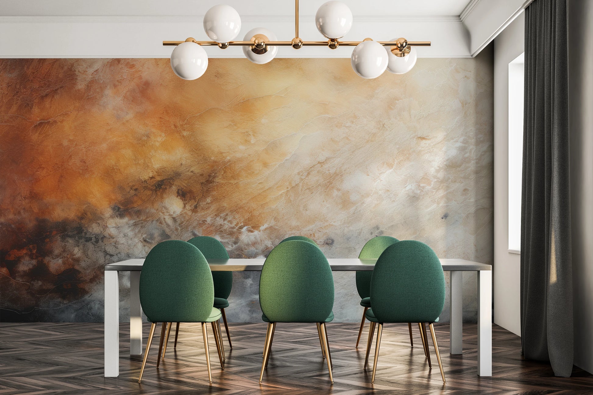 Wzór fototapety malowanej o nazwie Venusian Haze pokazanej w aranżacji wnętrza.