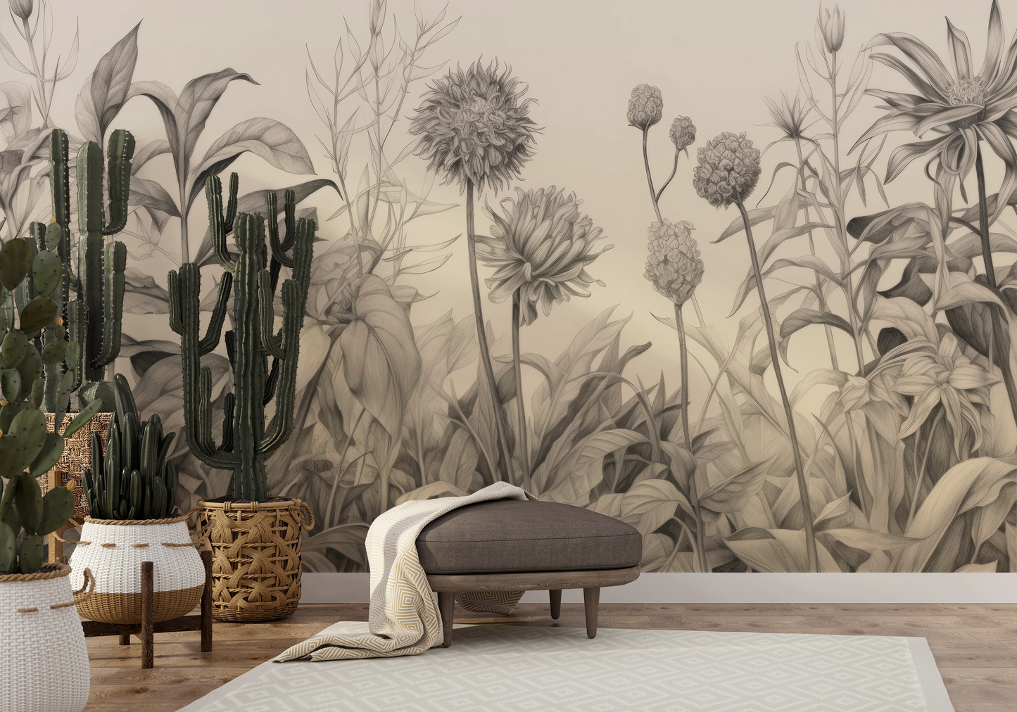 Wzór fototapety o nazwie Delicate Flora pokazanej w kontekście pomieszczenia.