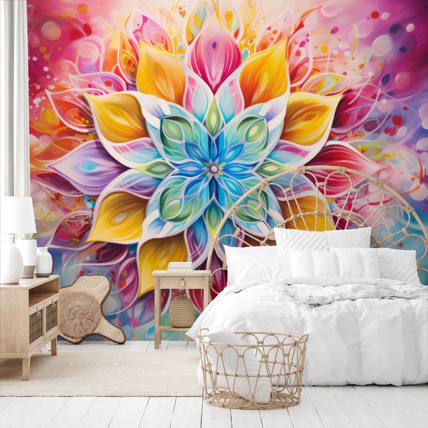Fototapeta artystyczna o nazwie Harmonic Lotus pokazana w aranżacji wnętrza.
