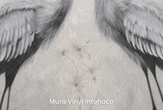 Zbliżenie na artystyczną fototapetę o nazwie Silent Duet na podłożu Mura Vinyl Intonaco - struktura tartego tynku.