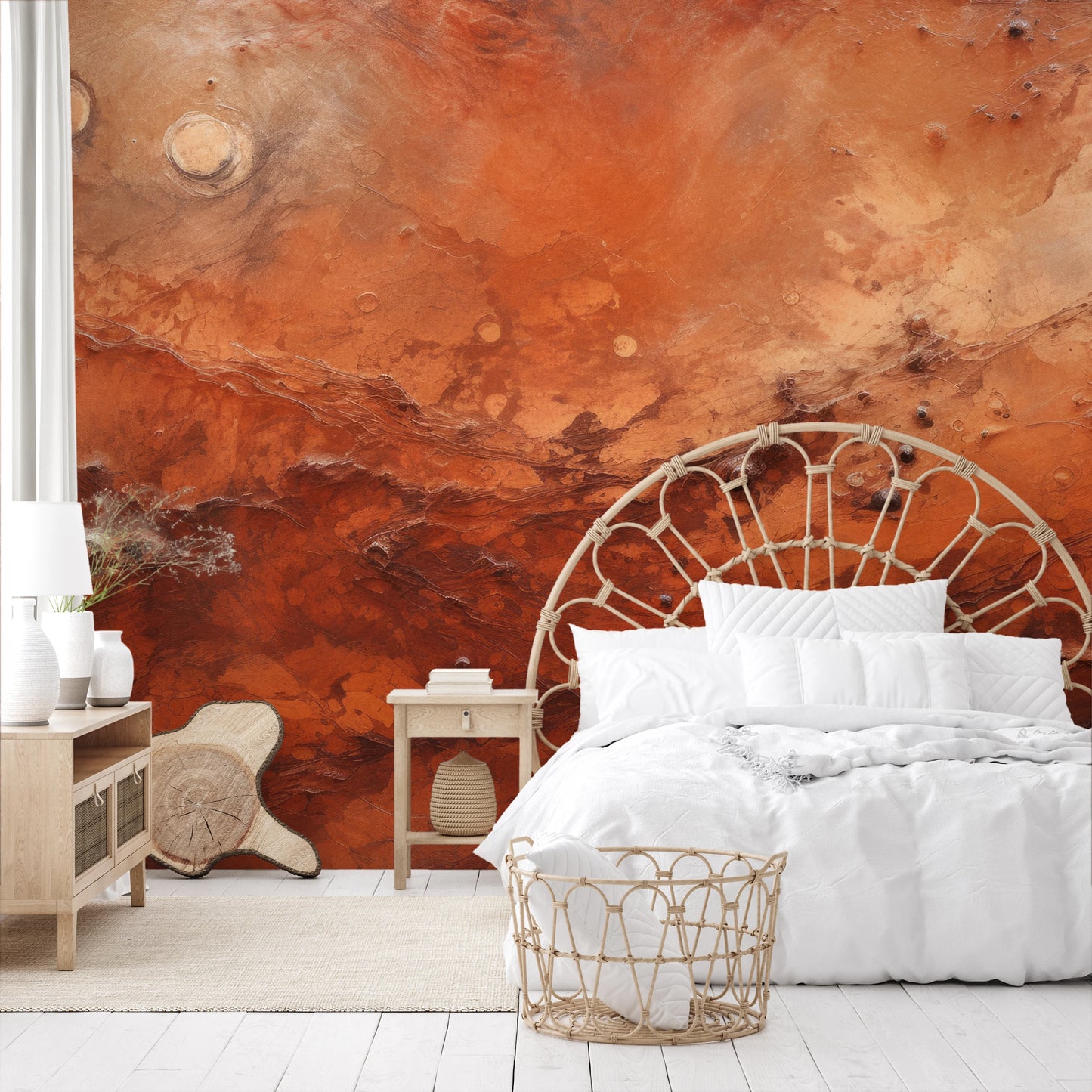 Wzór fototapety artystycznej o nazwie Martian Dust pokazanej w aranżacji wnętrza.