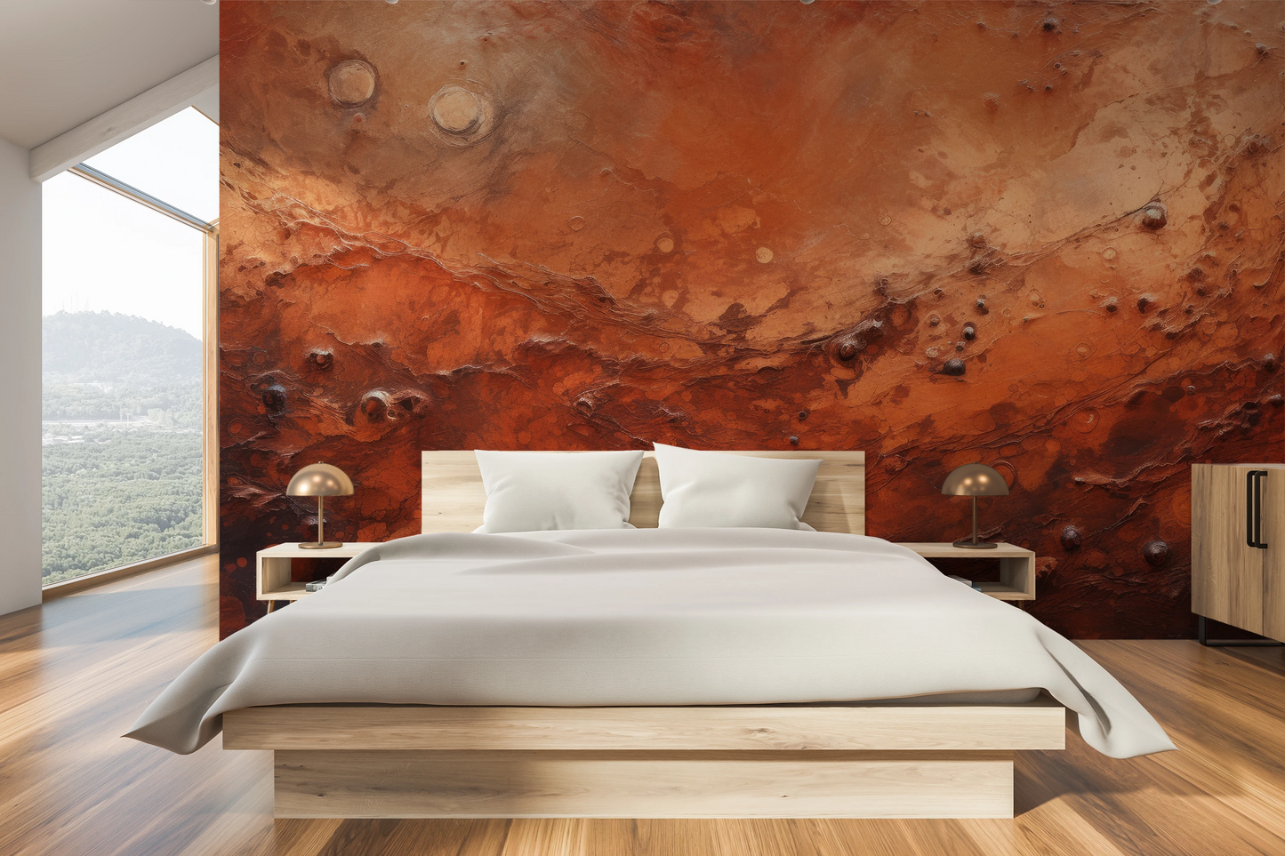 Wzór fototapety malowanej o nazwie Martian Dust pokazanej w aranżacji wnętrza.