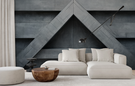 Wzór fototapety artystycznej o nazwie Triangular Harmony pokazanej w aranżacji wnętrza.
