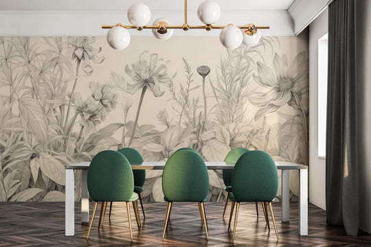 Wzór fototapety artystycznej o nazwie Pastoral Sketch pokazanej w aranżacji wnętrza.