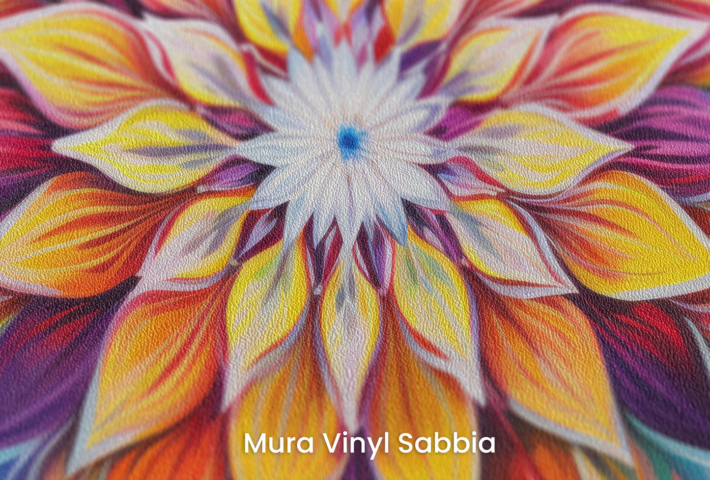 Zbliżenie na artystyczną fototapetę o nazwie Warmth of Spirit na podłożu Mura Vinyl Sabbia struktura grubego ziarna piasku.