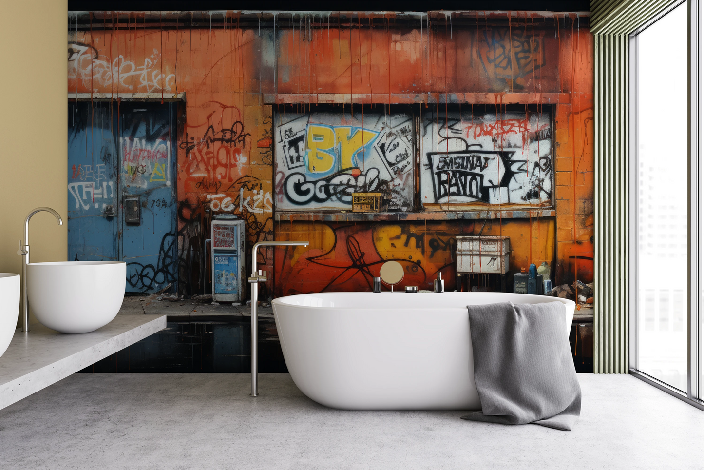 Fototapeta artystyczna o nazwie Graffiti Panorama pokazana w aranżacji wnętrza.