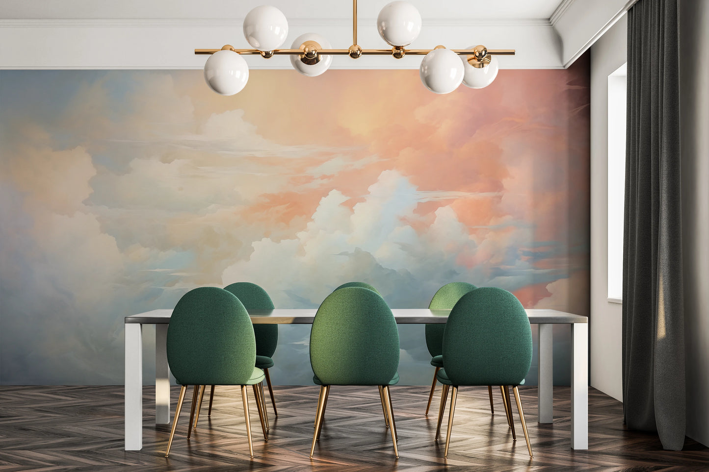 Wzór fototapety malowanej o nazwie Sunrise Canvas pokazanej w aranżacji wnętrza.