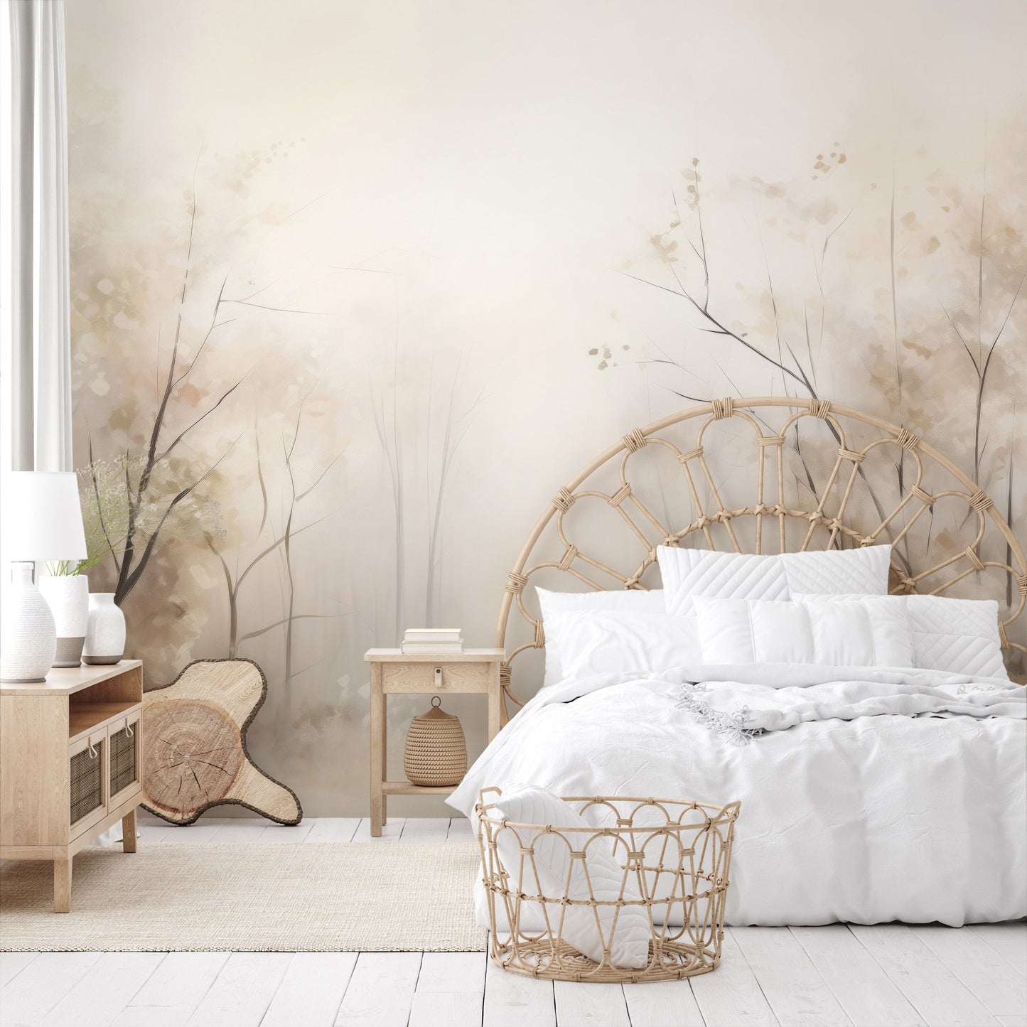 Wzór fototapety o nazwie AUTUMNAL MORNING HAZE MURAL pokazanej w kontekście pomieszczenia.