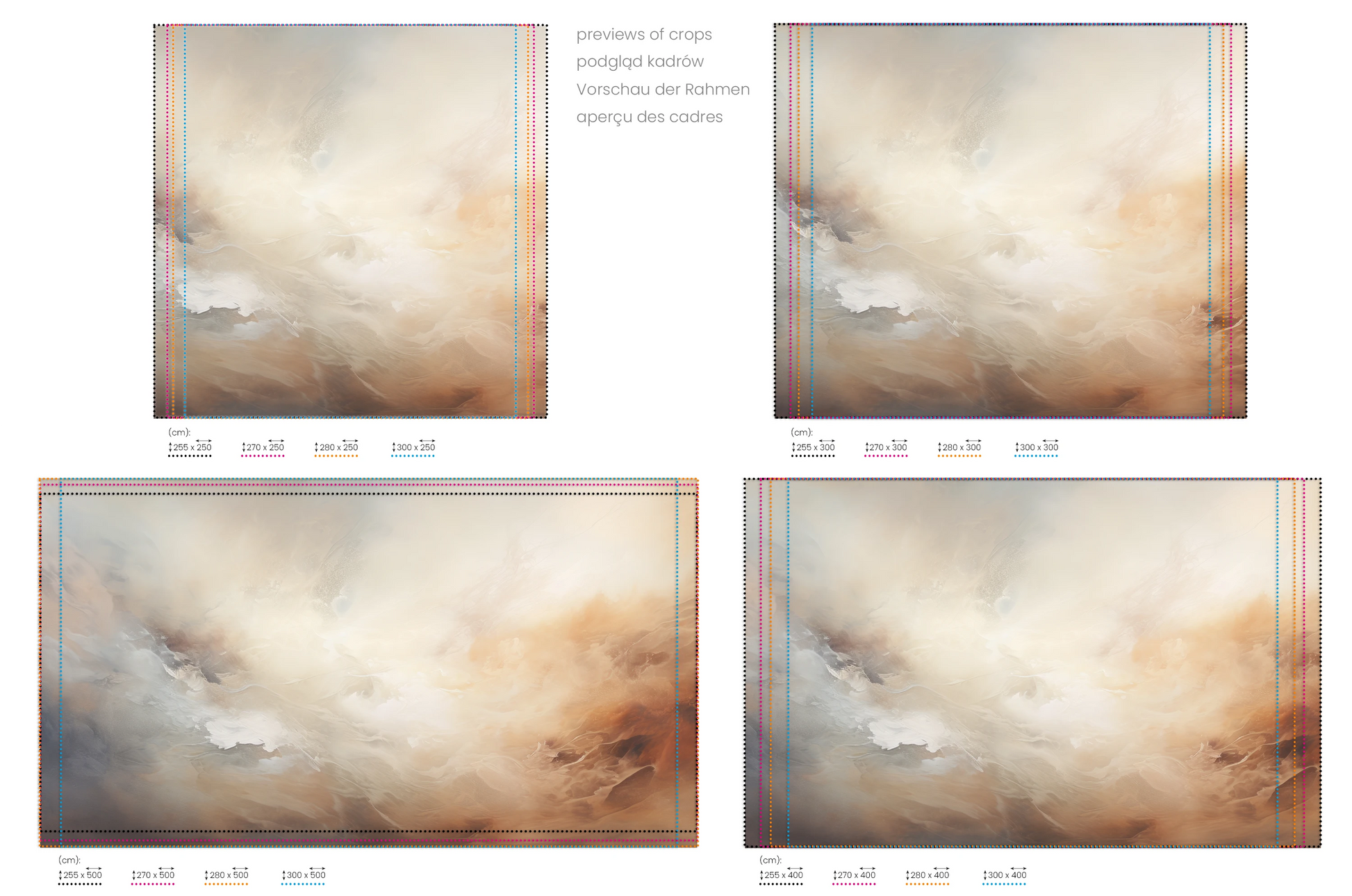 Na obrazie znajduje się prezentacja przykładowych rozmiarów fototapety o nazwie Venusian Twilight. Rozmiar fototapety jest dowolny.