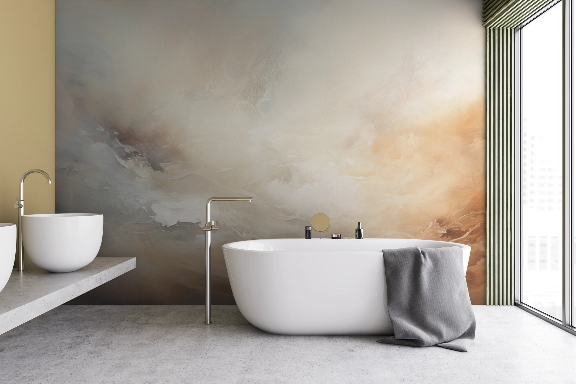 Zdjęcie prezentuje aranżację wnętrza z użyciem fototapety o nazwie Venusian Twilight pokazanej w aranżacji wnętrza.