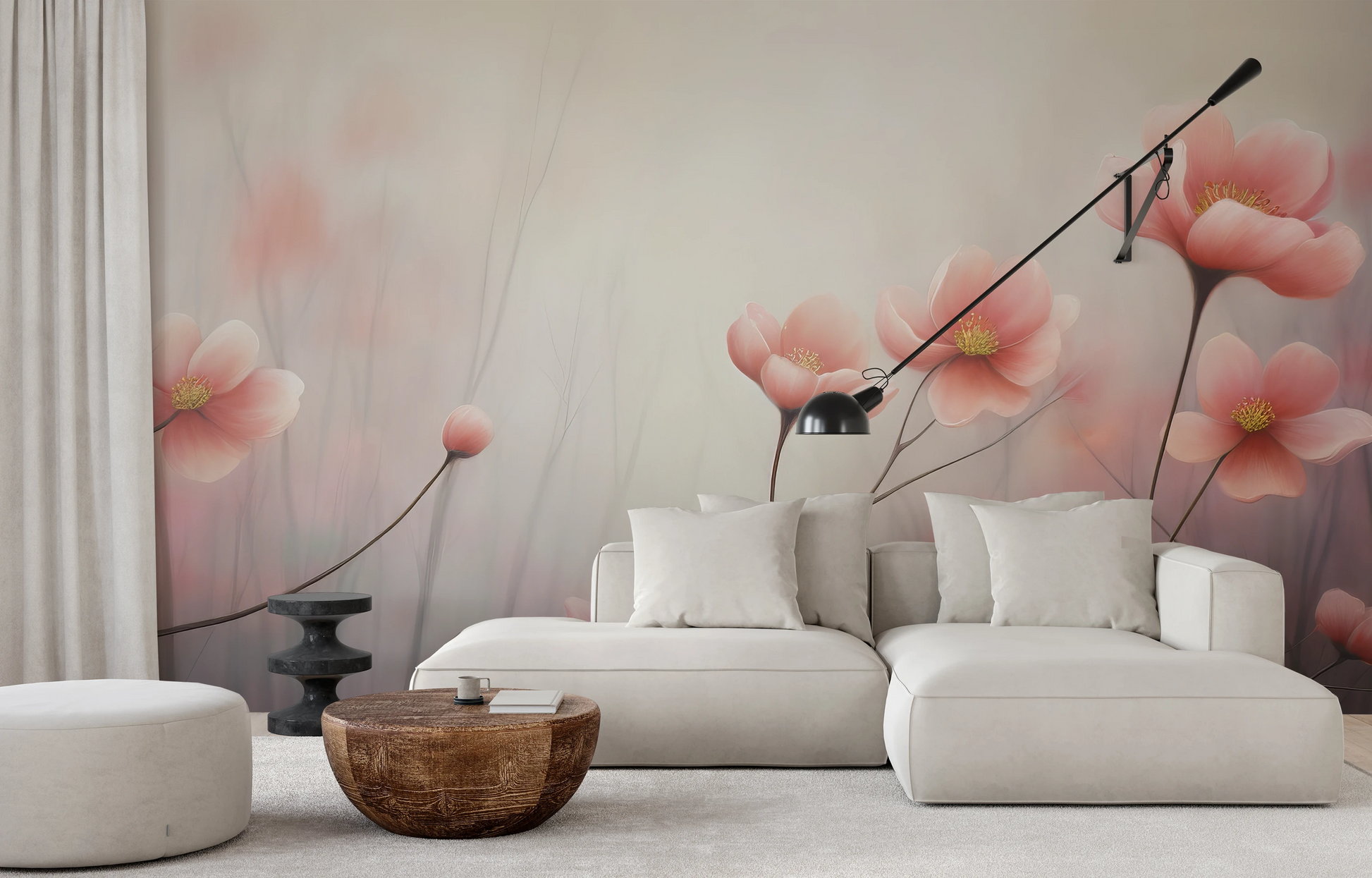 Wzór fototapety o nazwie Dreamy Flora pokazanej w kontekście pomieszczenia.