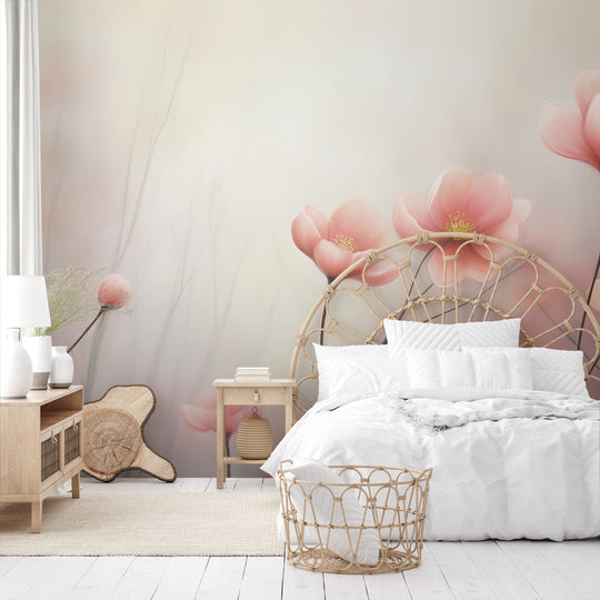 Wzór fototapety artystycznej o nazwie Dreamy Flora pokazanej w aranżacji wnętrza.