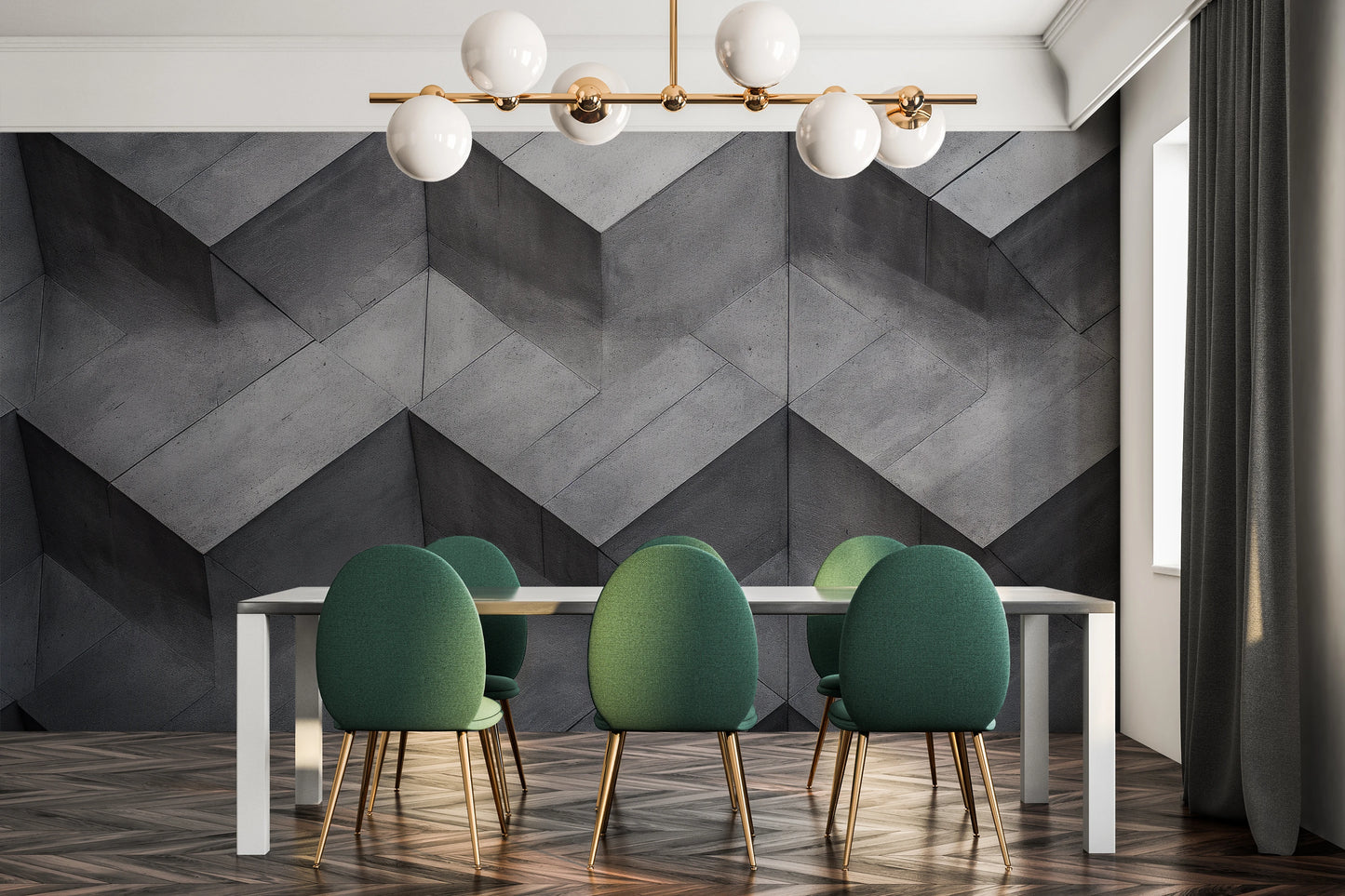 Wzór fototapety malowanej o nazwie Zigzag Concrete pokazanej w aranżacji wnętrza.