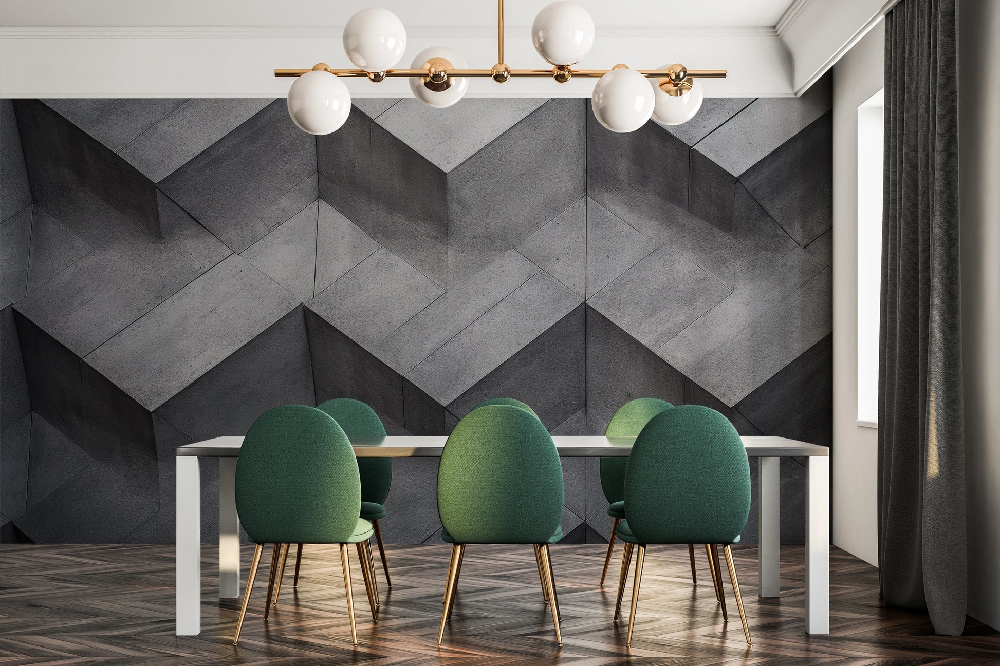 Wzór fototapety malowanej o nazwie Zigzag Concrete pokazanej w aranżacji wnętrza.
