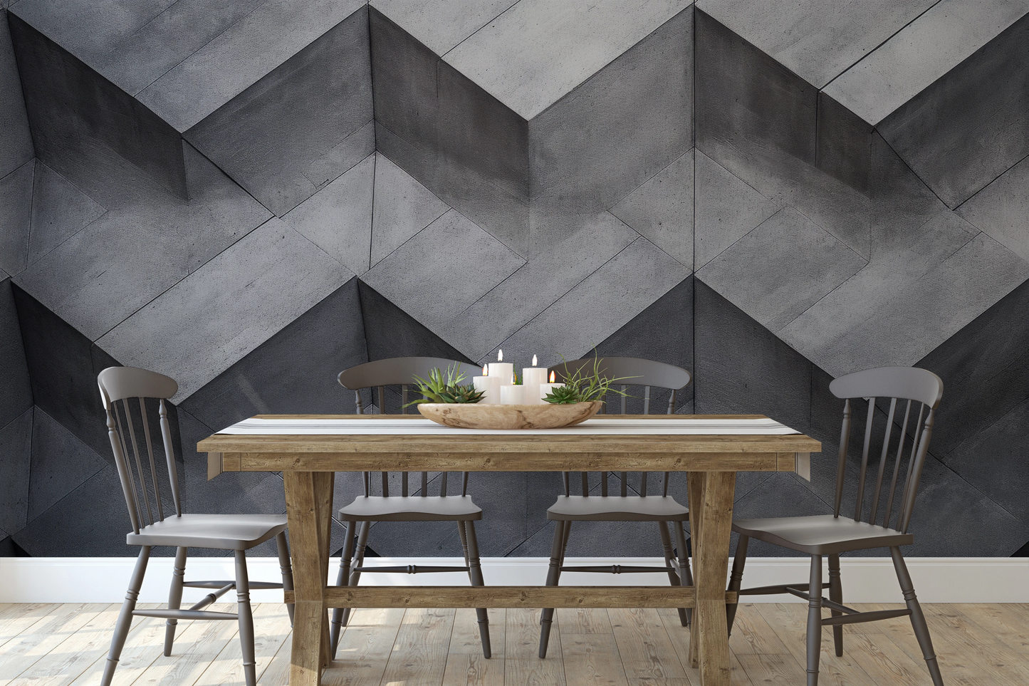 Wzór fototapety o nazwie Zigzag Concrete pokazanej w kontekście pomieszczenia.