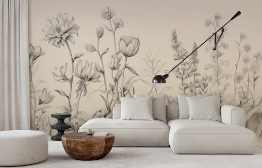 Wzór fototapety artystycznej o nazwie Floral Array pokazanej w aranżacji wnętrza.