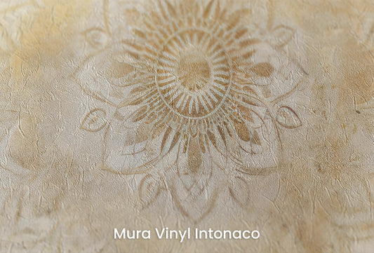 Zbliżenie na artystyczną fototapetę o nazwie Harmony in Bloom na podłożu Mura Vinyl Intonaco - struktura tartego tynku.