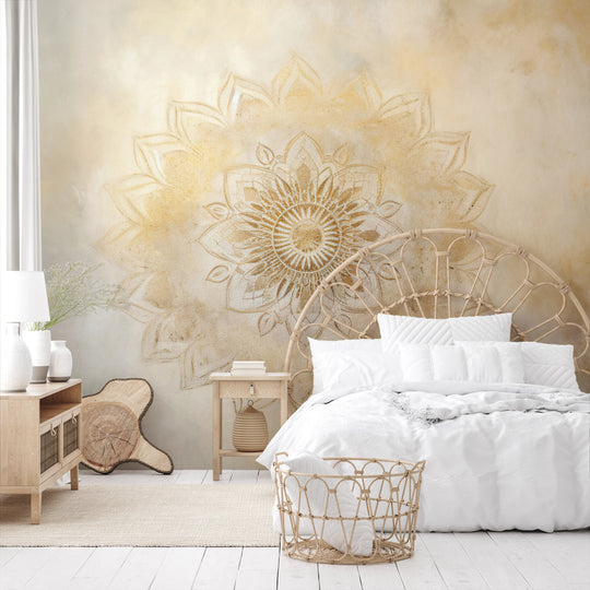 Wzór fototapety artystycznej o nazwie Harmony in Bloom pokazanej w aranżacji wnętrza.