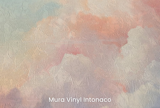 Zbliżenie na artystyczną fototapetę o nazwie Peach Harmony na podłożu Mura Vinyl Intonaco - struktura tartego tynku.