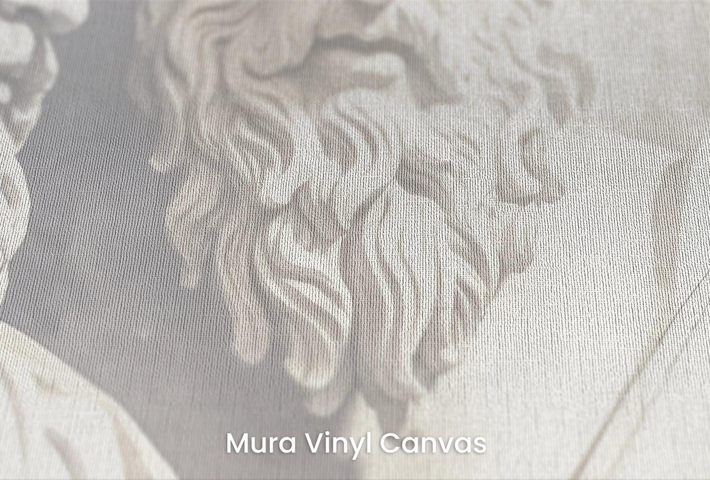 Zbliżenie na artystyczną fototapetę o nazwie Philosophical Dialogue na podłożu Mura Vinyl Canvas - faktura naturalnego płótna.