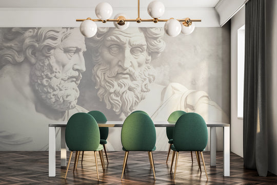 Wzór fototapety artystycznej o nazwie Philosophical Dialogue pokazanej w aranżacji wnętrza.