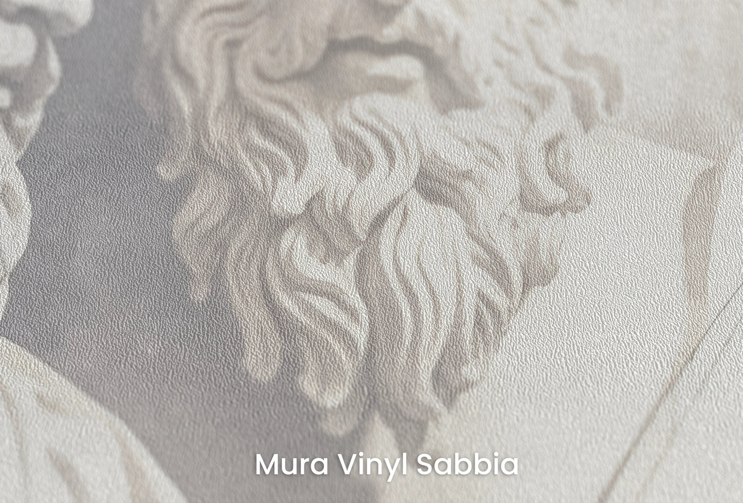 Zbliżenie na artystyczną fototapetę o nazwie Philosophical Dialogue na podłożu Mura Vinyl Sabbia struktura grubego ziarna piasku.