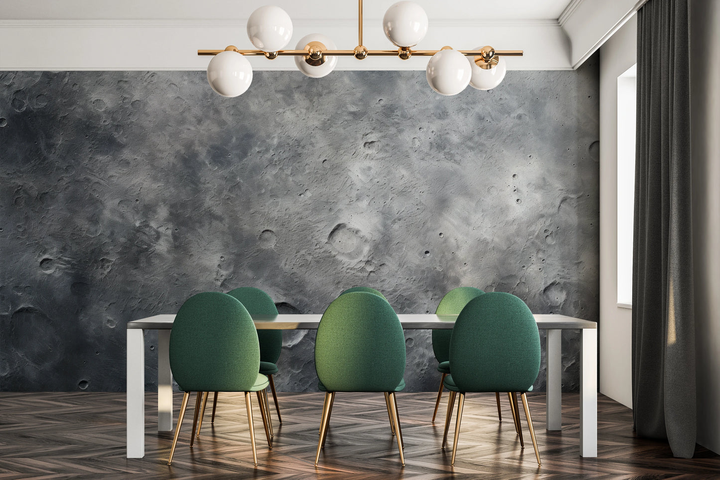 Wzór fototapety artystycznej o nazwie Lunar Landscape #2 pokazanej w aranżacji wnętrza.