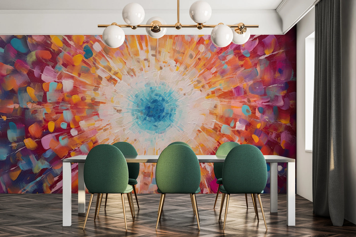 Fototapeta artystyczna o nazwie Vibrant Mosaic pokazana w aranżacji wnętrza.