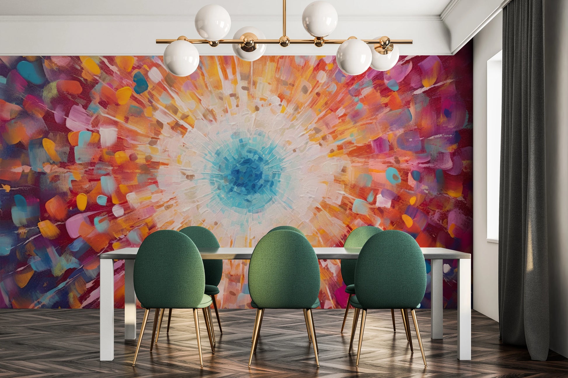 Fototapeta artystyczna o nazwie Vibrant Mosaic pokazana w aranżacji wnętrza.