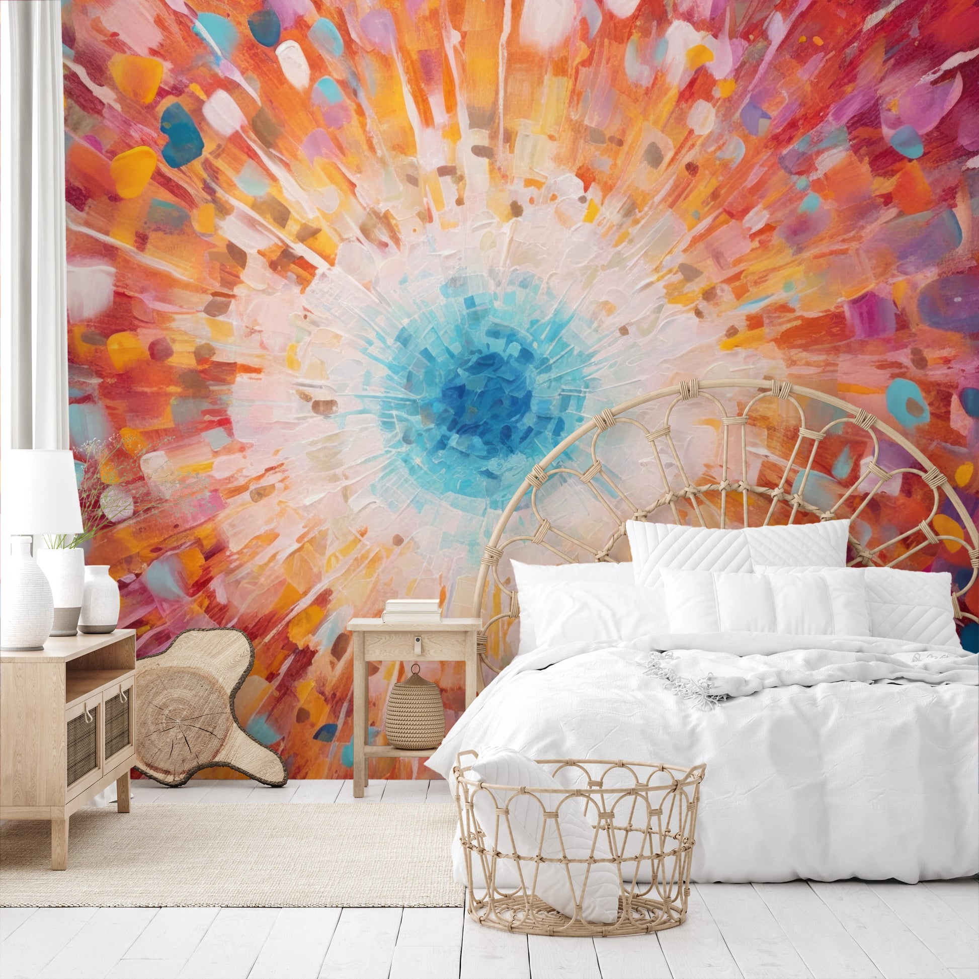 Wzór fototapety o nazwie Vibrant Mosaic pokazanej w kontekście pomieszczenia.