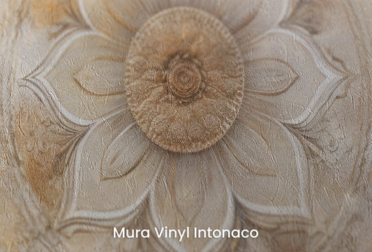 Zbliżenie na artystyczną fototapetę o nazwie Divine Lotus na podłożu Mura Vinyl Intonaco - struktura tartego tynku.