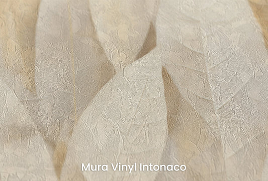 Zbliżenie na artystyczną fototapetę o nazwie Creamy Leaves na podłożu Mura Vinyl Intonaco - struktura tartego tynku.
