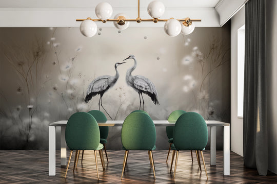 Wzór fototapety artystycznej o nazwie Dandelion Wishes pokazanej w aranżacji wnętrza.